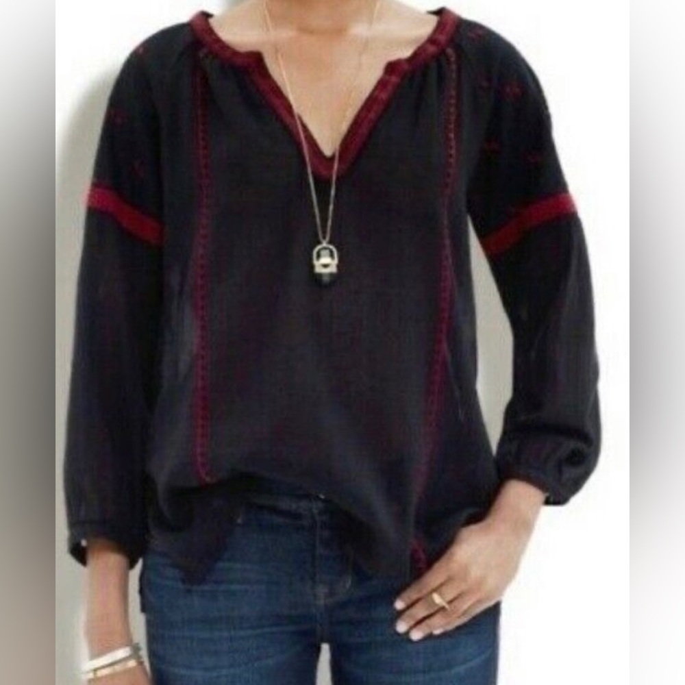 Madewell Embroidered Lightstitch Peasant Top